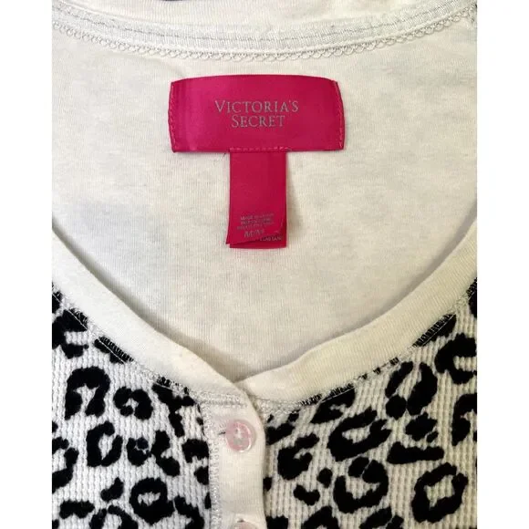 Victoria’s Secret Women’s Thermal Striped Romper Pajamas Black White Size Medium - Picture 3 of 7